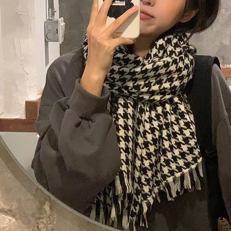 Women's Rectangle Scarf Women's Shawls & Wraps Street Daily Date Grey Black White Scarf Houndstooth2