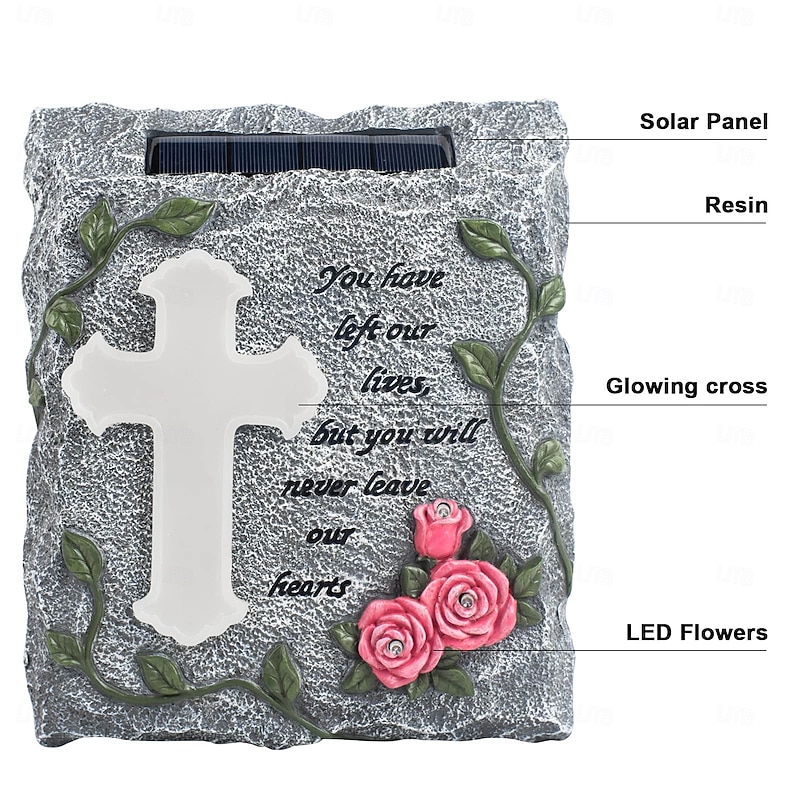 Garden Memorial Stepping Stone,The Cross, Solar LED Lights Outdoor Waterproof, A Touching Memorial Gift - Condolence Gifts Grave Decorations for Cemetery4