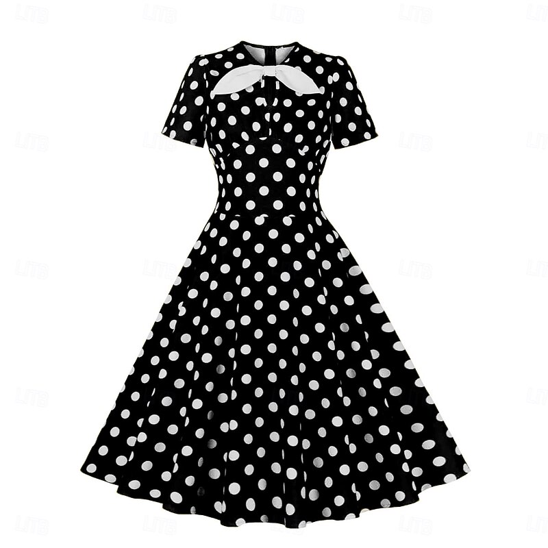 Retro Vintage 1950s Rockabilly Midi Swing Dress Flare Dress Polka Dot Round Neck Fancy Dress Women's Vacation Casual Retro Theme Party Adults Dress Spring & Summer4