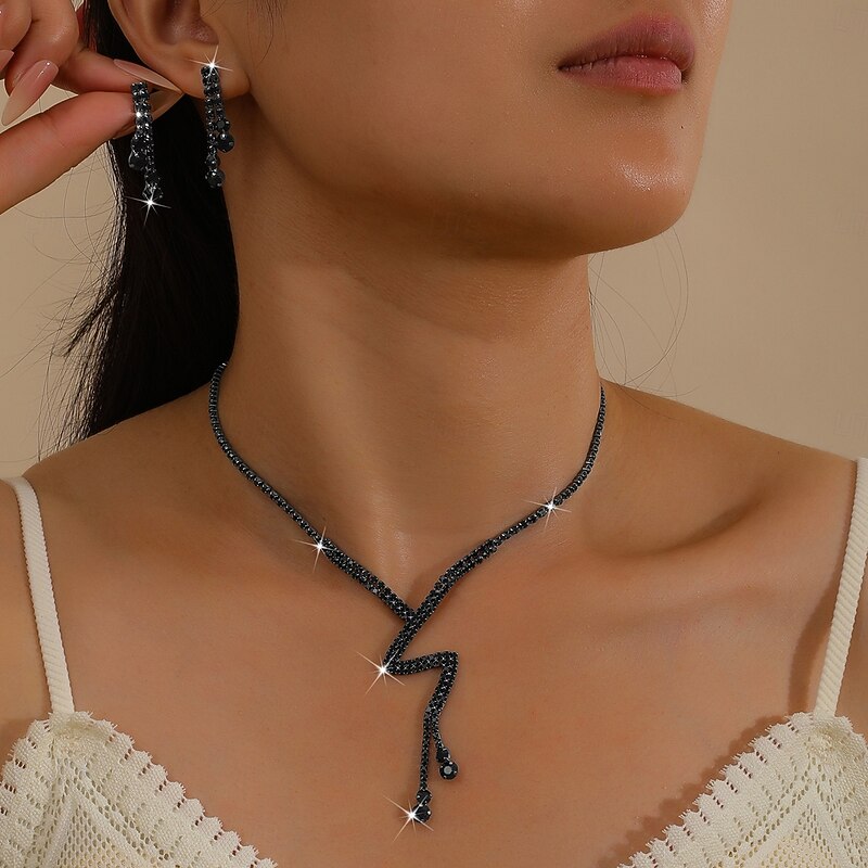 Bridal Jewelry Sets Two-piece Suit Zircon Imitation Diamond 1 Necklace Earrings Women's Elegant Personalized Classic Lovely Classic Love Precious Jewelry Set For Wedding Birthday Gift2