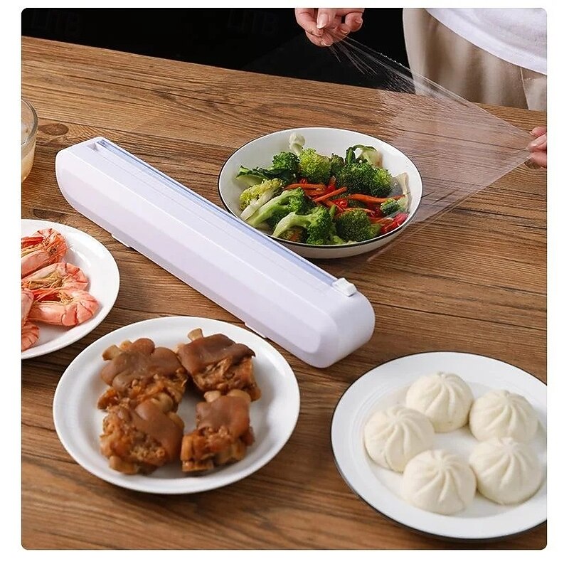 Cling Film Cutting Tool Suction Cup Design Adjustable Wrap Dispenser with Built In Cutter for Kitchen Storage Convenient Household Tool for Plastic Wrap and Foil Rolls3