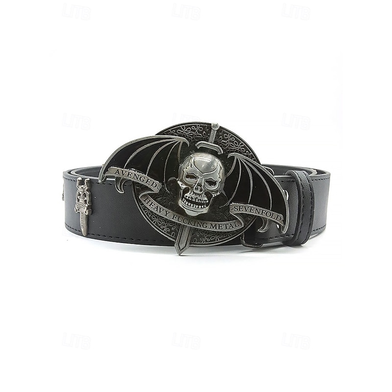 Men's Heavy Metal Skull Buckle Faux Leather Belt – Gothic Punk Style, Adjustable Waist, Perfect for Halloween Costumes, Concerts and Rock Parties4