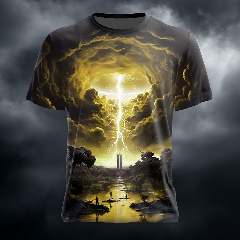 Men's Lightning 3D T Shirt Short Sleeve T shirt 3D Print Crew Neck Shirt Exaggerated Designer Party Street Casual Yellow Red Blue Summer Spring All Seasons Clothing Apparel S M L XL XXL XXXL3