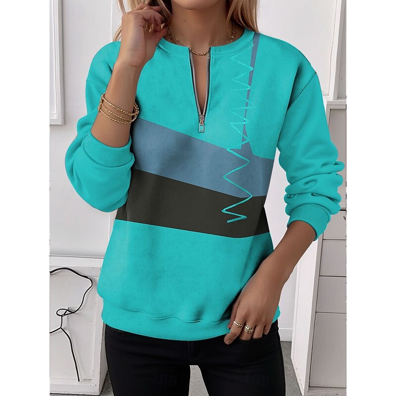Women's Quarter Zipper Sweater Graphic Geometric Casual Long Sleeve Crew Neck Regular Tops Street Dailywear Half Print Yellow Pink Red Blue Summer Fall Winter3