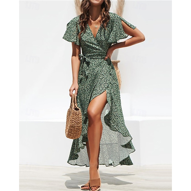 Women's Midi Dress Casual Dress Chiffon Dress Summer Dress Fashion Outdoor Party Holiday Regular Fit Polka Dot Short Sleeve V Neck White Yellow Red Green Summer Spring4