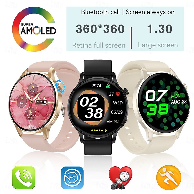 Watch3 Pro Smart Watch 1.3 inch Smartwatch Fitness Running Watch Bluetooth Pedometer Call Reminder Activity Tracker Sleep Tracker Heart Rate Monitor Compatible with IP 67 Women Heart Rate Monitor3