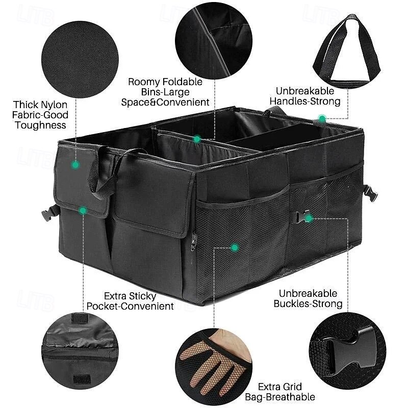 Foldable Car Trunk Organizer Large Capacity Collapsible Storage Box with Handles Multi-Compartment Oxford Fabric Bin for Vehicle SUV Cargo Accessories3