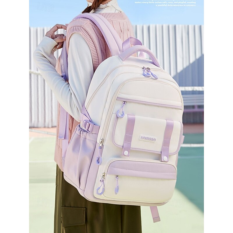 Waterproof Multi-Pocket Backpack - Large Capacity School Bag, Layered Storage, Lightweight Design, Side Pockets, Suitable for Teen Students and Daily Commuters Black Pink Blue2