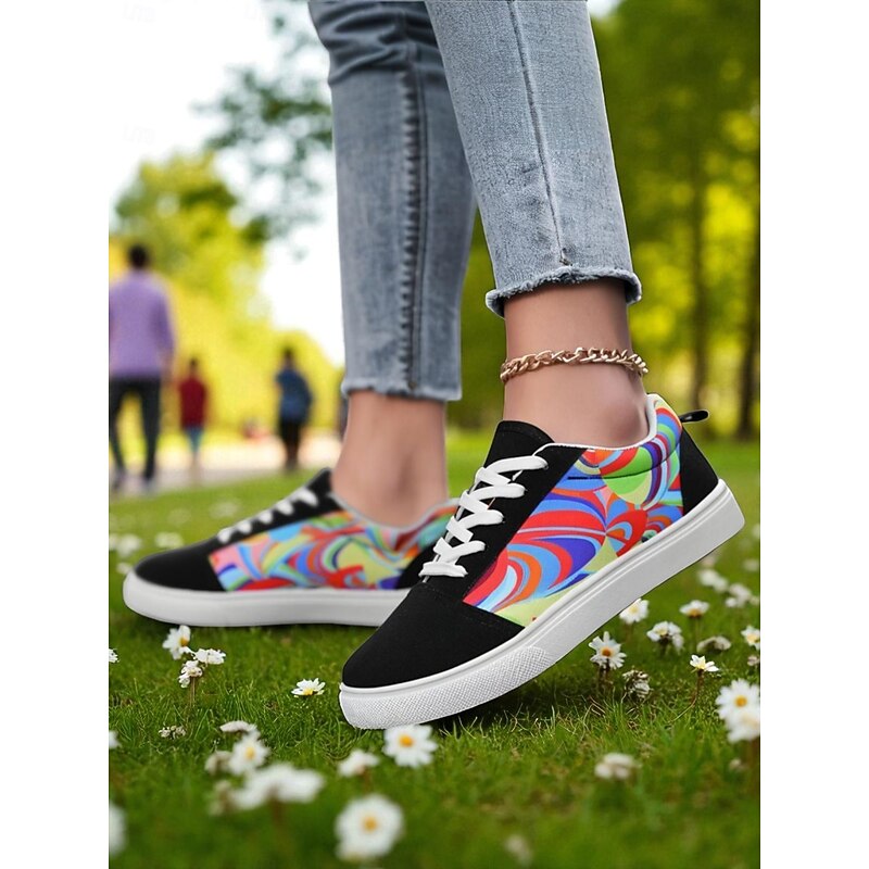 Women's Colorful Canvas Sneakers – Lightweight Casual Lace-Up Shoes with Vibrant Artistic Print, Perfect for Walking, Travel and Everyday Street Style2