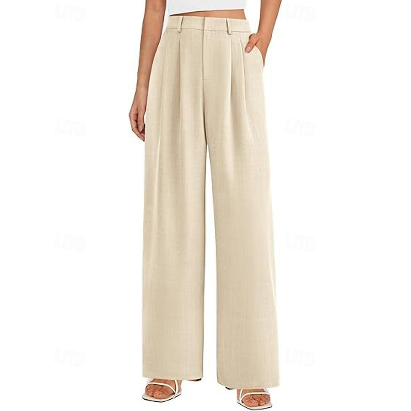 Women's Wide Leg Slacks Streetwear Casual Full Length Natural Plain Pocket Elastic Waist Comfortable Holiday Daily Wear Weekend Grey Black Army Green Khaki Fall Regular Fit4