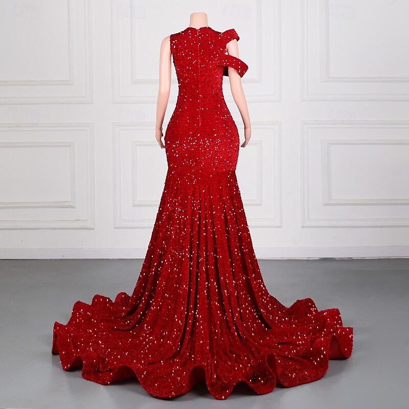 Mermaid / Trumpet Evening Gown Elegant Dress Formal Prom Sweep / Brush Train Sleeveless Crew Neck Sequined with Sequin Appliques2