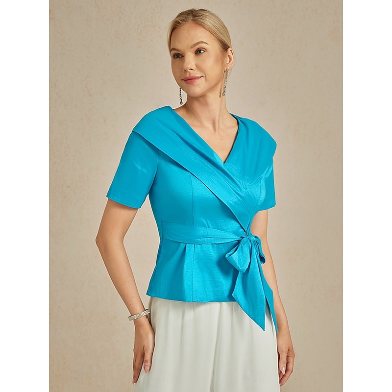 Women's Solid Color Stylish Turndown With Belt Blue Summer Spring Fall