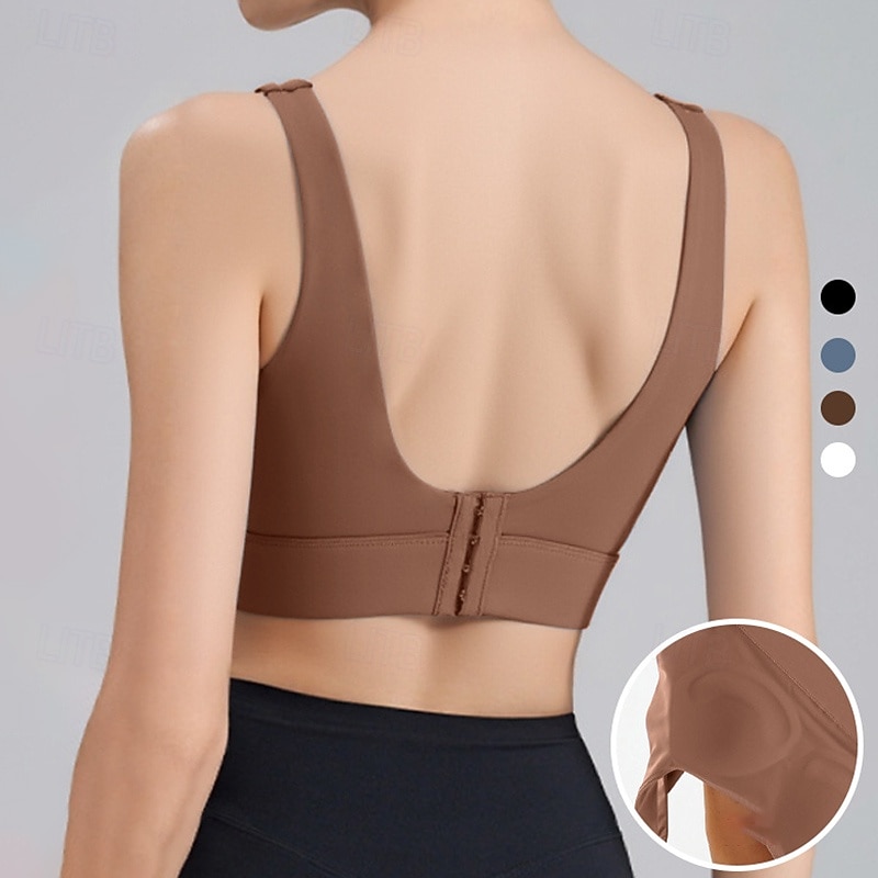 Women's Workout Tank Tops Sports Bra Underwear Medium Support Breathable Wireless Padded Solid / Plain Color Sport Activewear White Blue Gym Fitness Yoga