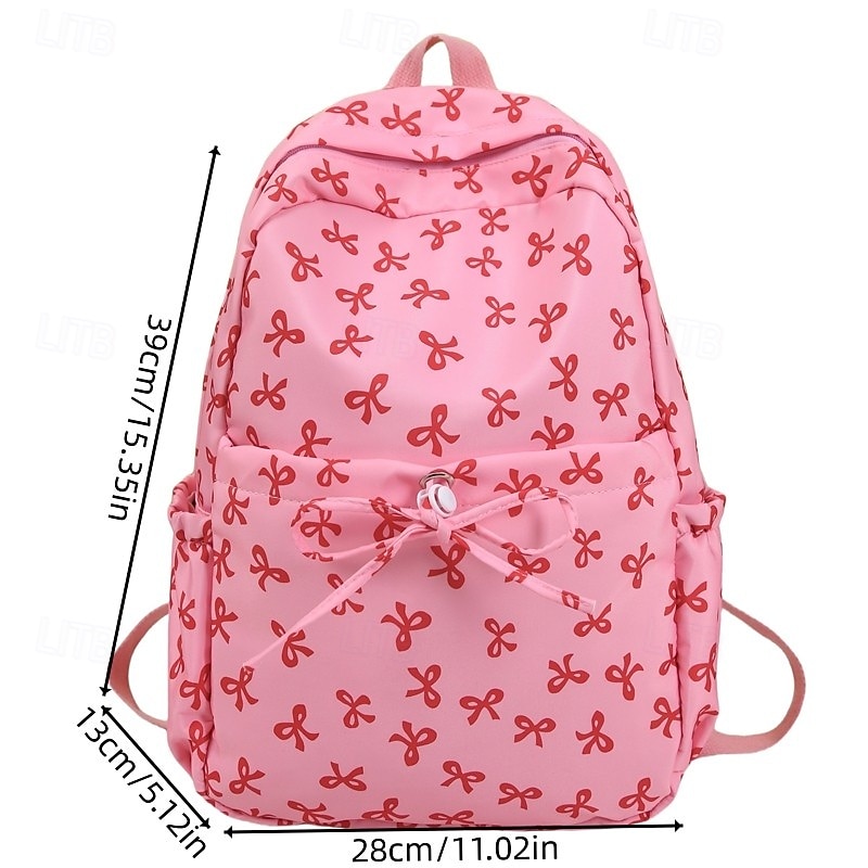Girls' Korean Style Backpack with Bow Print – Cute Canvas School Bag for Teen Students, Middle & High School Back to School3