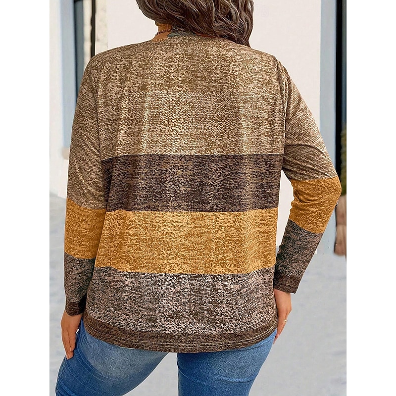 Women's Plus Size Tops T Shirt Geometry Print Long Sleeve V Neck Casual Daily Polyester Fall Winter Yellow Blue4