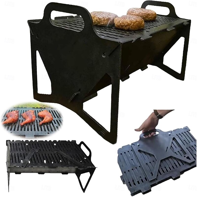 Foldable BBQ Grill for Easy Storage Steel Easy Portability Slot Grill Collapsible BBQ Grills Perfect for Camping, Travel and Outdoor Cooking