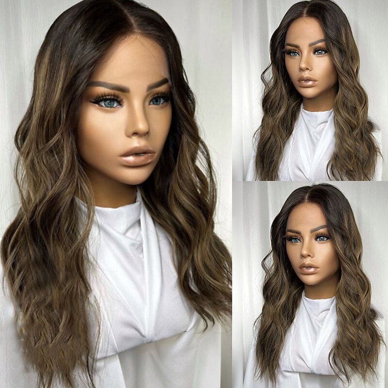 Human Hair 5x5 Closure 13x4 Lace Front Wig Middle Part Brazilian Hair Wavy Multi-color Wig 150% 180% Density with Baby Hair Ombre Hair Highlighted / Balayage Hair 100% Virgin Glueless For Women Long4