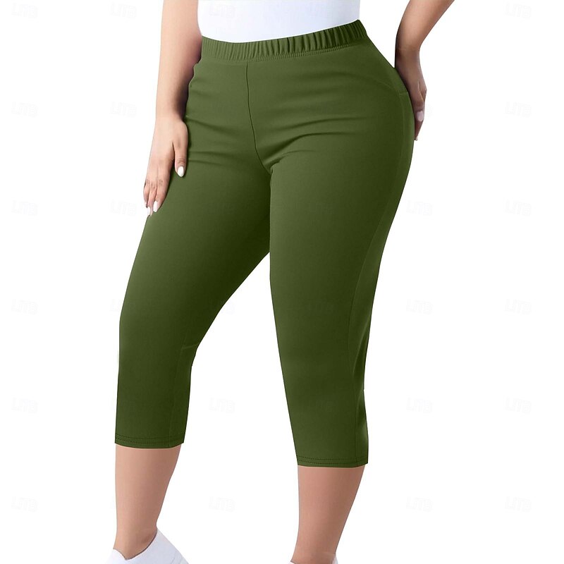 Women's Plus Size Slacks Leggings Cozy Leggings Tights Athletic Calf-Length Natural Plain Elastic Waistband Comfy Butt Lift Tummy Control Yoga Casual Daily Dark red Black Pink Army Green Spring Fall4
