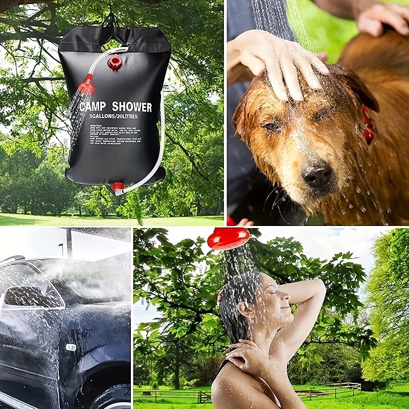 1pc 20L Portable Solar Shower Bag - Camping & Hiking Essential with Transparent PVC Bucket 5 Gallon Capacity and Solar Water Heater - Perfect for Travel Outdoor Adventures and Remote Wilderness Tr3