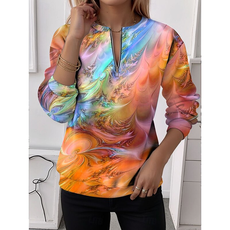 Women's Quarter Zipper Sweater Graphic Abstract Casual Long Sleeve Crew Neck Regular Tops Street Dailywear Casual Half Print Blue Purple Orange Green Fall Winter3