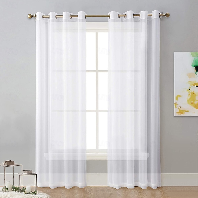 Curtain Drapes Solid Color Grommet Top Polyester Semi-Blackout Curtains - Sheer Drapes for Living Room, Bay Window, and Balcony Decor