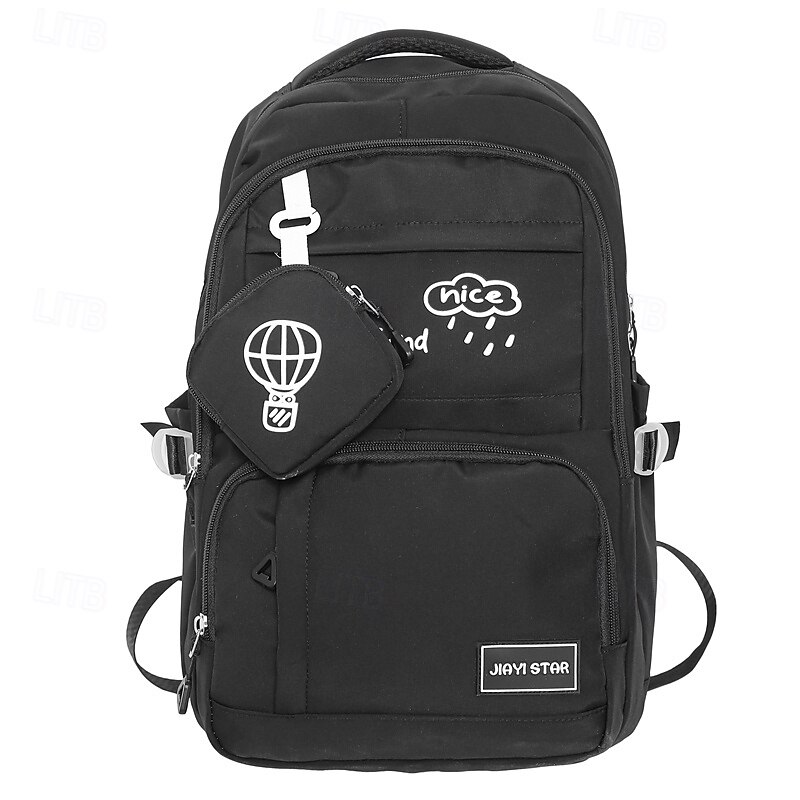 Teen Black School Backpack with Patch Design and Pouch – Stylish Bookbag for Middle & High School Students, Back to School Ready