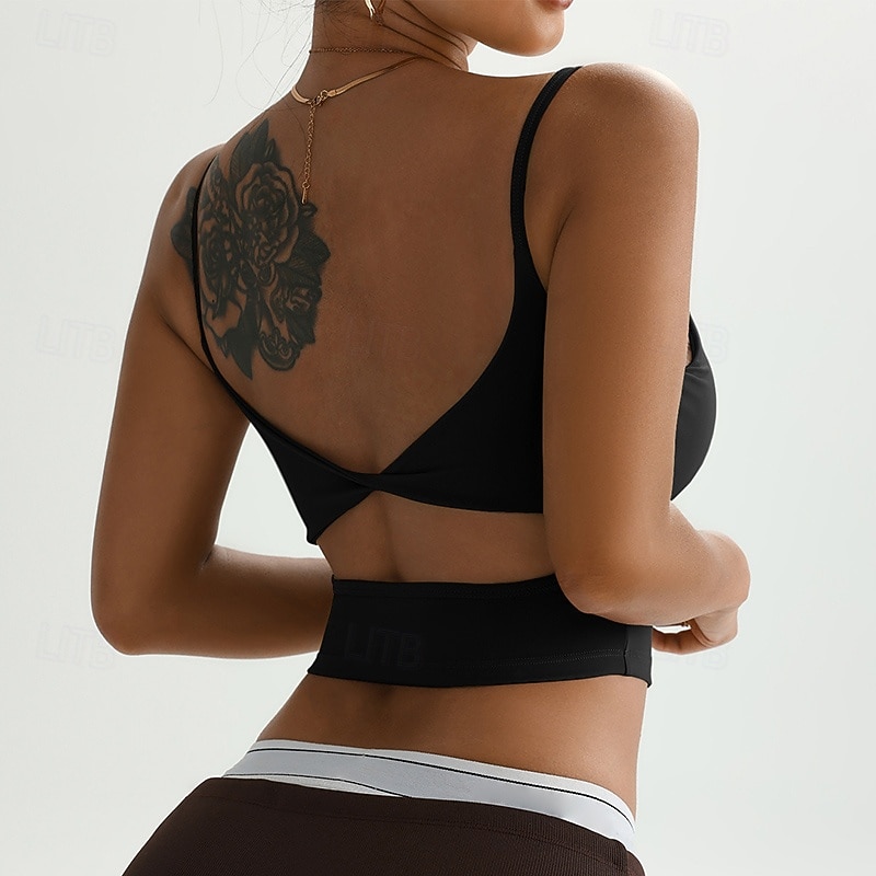 Women's Yoga Bra Sports Tank Top Pilates Bra Underwear Medium Support Breathable Backless Solid / Plain Color Sport Activewear Black White Gym Pilates Running2