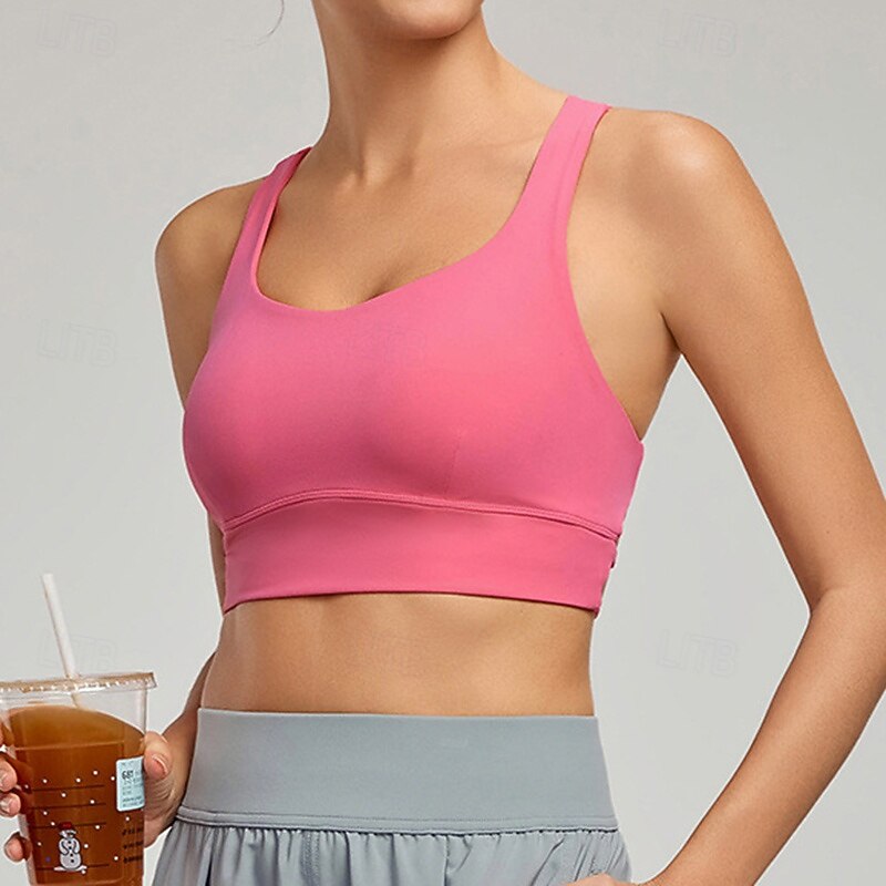 Women's Yoga Bra Sports Tank Top Sports Bra Underwear High Supports Criss-Cross Back Solid / Plain Color Sport Activewear Pink Blue Gym Pilates Zumba3