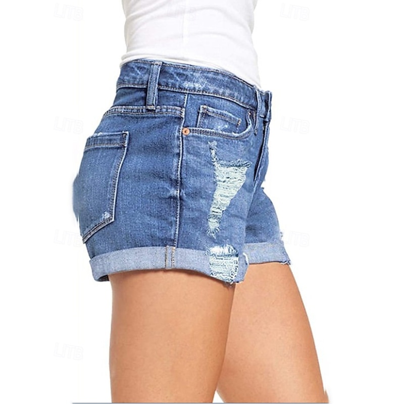 Women's Shorts Slacks Streetwear Casual Short Natural Plain Pocket Ripped Comfy Holiday Daily Wear Casual Daily Light Sky Blue Navy Black Summer Regular Fit4