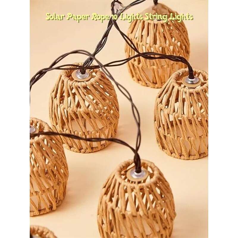 Hand-Woven Rattan - Lantern String Lights with 10 Led Bulbs Plug in Decorative Lights for Indoor Outdoor Balcony Patio Garden Wedding Bedroom Decor3