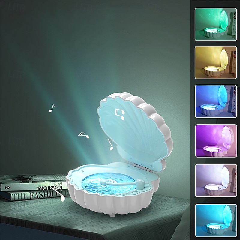 Northern Lights Projector Night light projector for bedroom Built-in Bluetooth Speaker White Noise Shell Night Light for Room Decor/Gift for Kids/Party/Music/Relaxation/Birthday