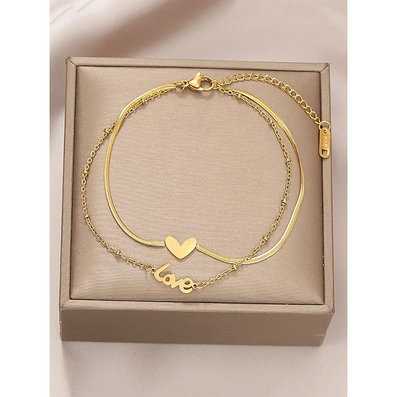 Women's Gold Love Heart Layered Anklet – Adjustable Alloy Chain, Elegant Minimalist Design for Summer, Beach and Casual Wear4