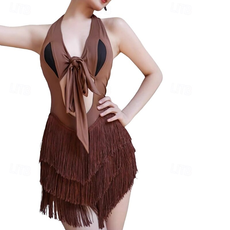 Latin Dance Dress Tassel Women's Performance Training Sleeveless Ballroom Salsa Practice Costumes Rumba Dancewear