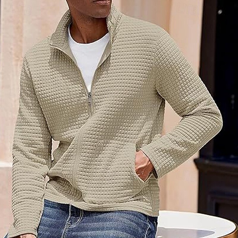 Men's Lightweight Jacket Waffle Jacket Casual Jacket Vacation Daily Pocket Spring Fall Plain Fashion Classic Lapel Regular Black White Wine Khaki Army Green Jacket2