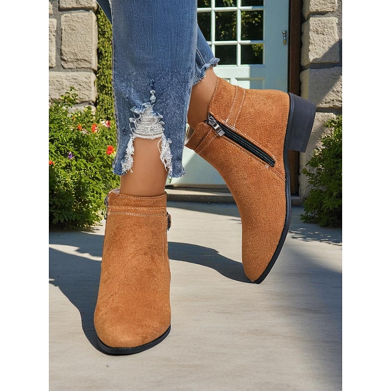 Women's Faux Suede Ankle Boots with Side Zipper and Buckle – Comfortable Casual Booties for Fall Outings, Garden Walks & Weekend Getaways3