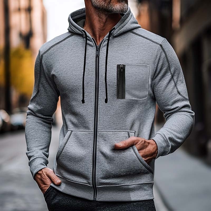 Men's Zip Up Hoodie Zip Sweatshirt Fleece Hoodie Black Red Navy Blue Gray Hooded Plain Zip Up Front Pocket Sports & Outdoor Casual Daily Streetwear Cool Sportswear Winter Fall & Winter Clothing