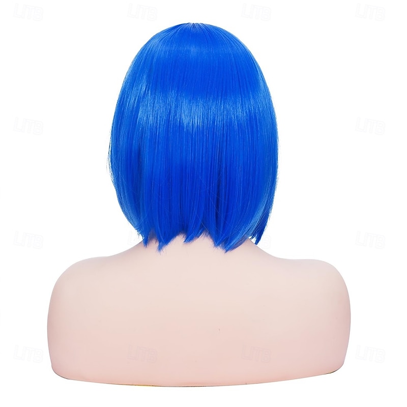 Blue Bob Wig with Fringe 12 Inch Short Straight Costume Wigs for Women Cosplay Party Halloween4