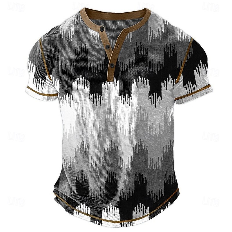 Men's Graphic Abstract Henley Shirt Waffle T Shirt Short Sleeve Daily Retro Vintage Classic Sports Outdoor Casual Holiday Spring & Summer All Seasons Dark Brown Blue Green Grey Henley Henley T-Shirt4