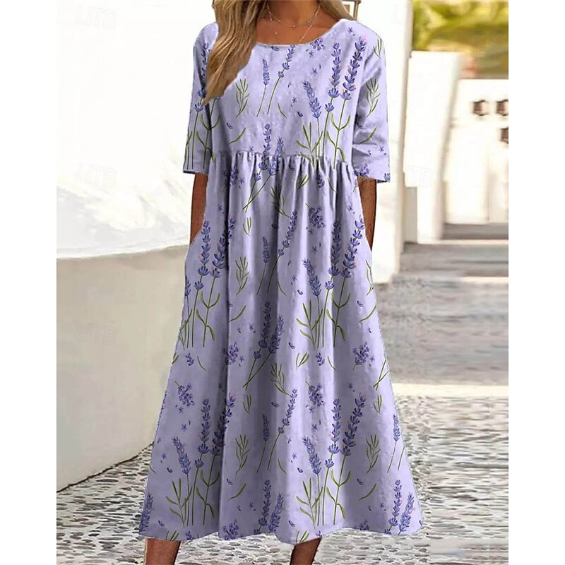 Women's Midi Dress Casual Dress Summer Dress Fashion Modern Daily Beach Weekend Regular Fit Flower Half Sleeve Crew Neck Black Purple Green Spring Fall3