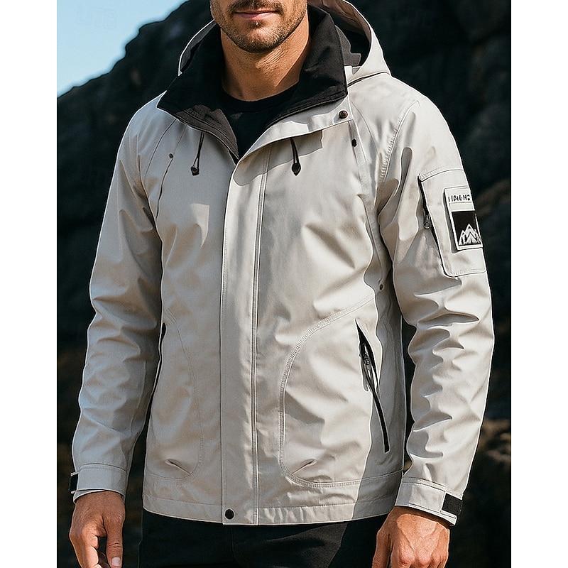 Men's Windbreaker Softshell Jacket Hiking Jacket Outdoor Thermal Waterproof Windproof Warm Hiking Outfits Hiking Clothes Spring Autumn / Fall Top Camping / Hiking / Caving Running Solid Color Black