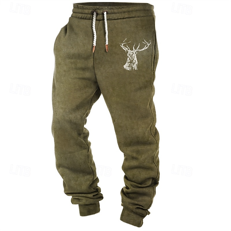 Men's Sweatpants Joggers Trousers Pocket Elastic Waist Drawstring Deer Comfort Sports Outdoor Daily Fashion Casual Black White Micro-elastic4