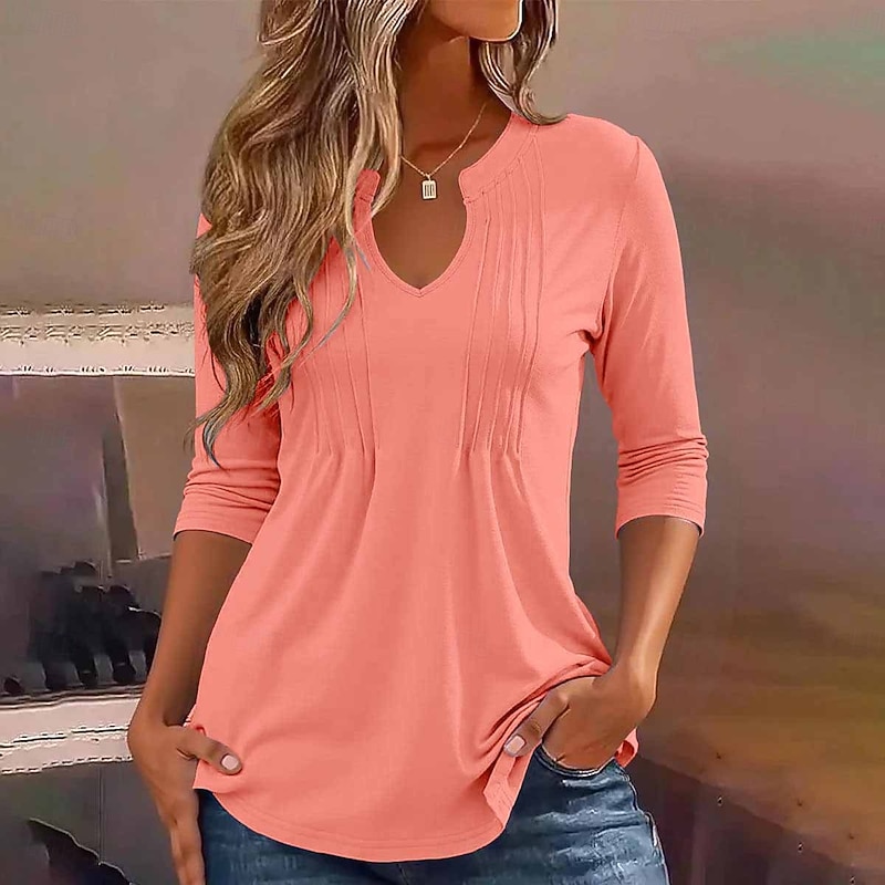 Women's Tunic Solid Color Elegant Vintage Stylish Long Sleeve V Neck Regular Tops Daily White Pink Blue Purple Khaki Spring Fall