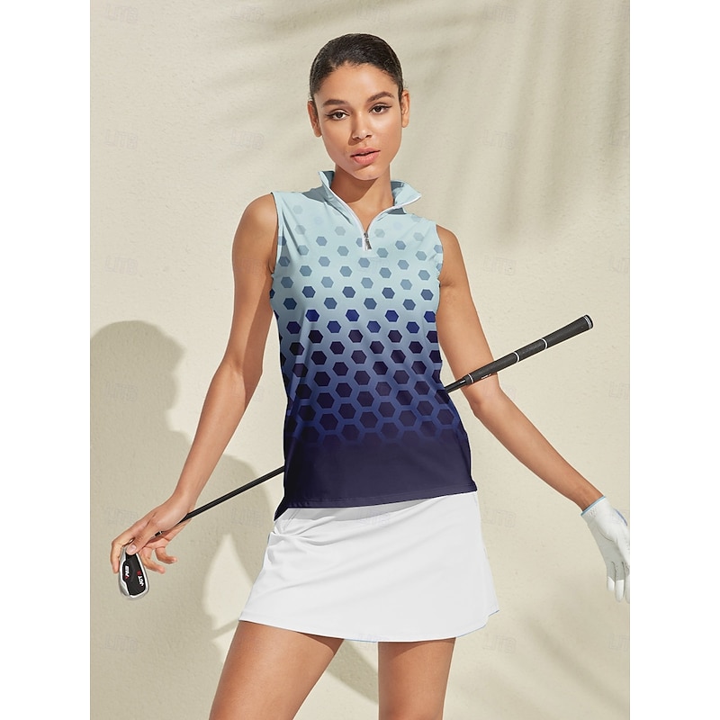 Women's Golf Polo Shirt Navy Blue Sleeveless Top Ladies Golf Attire Clothes Outfits Wear Apparel