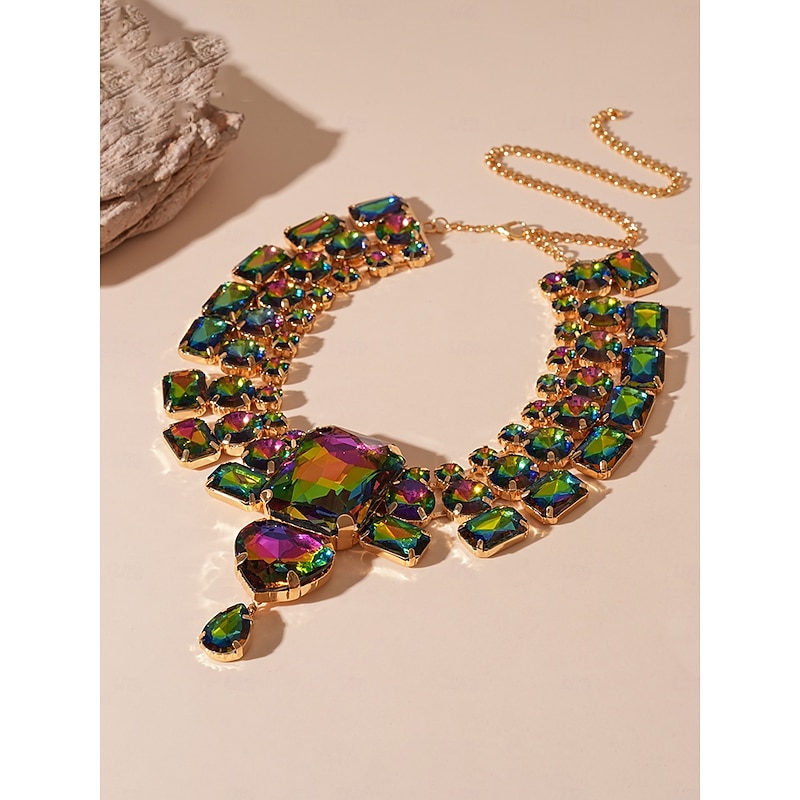 Women's Statement Silver Crystal Choker Necklace and Earring - Glamorous Big Rhinestone Jewelry for Parties, Weddings, and Formal Events3