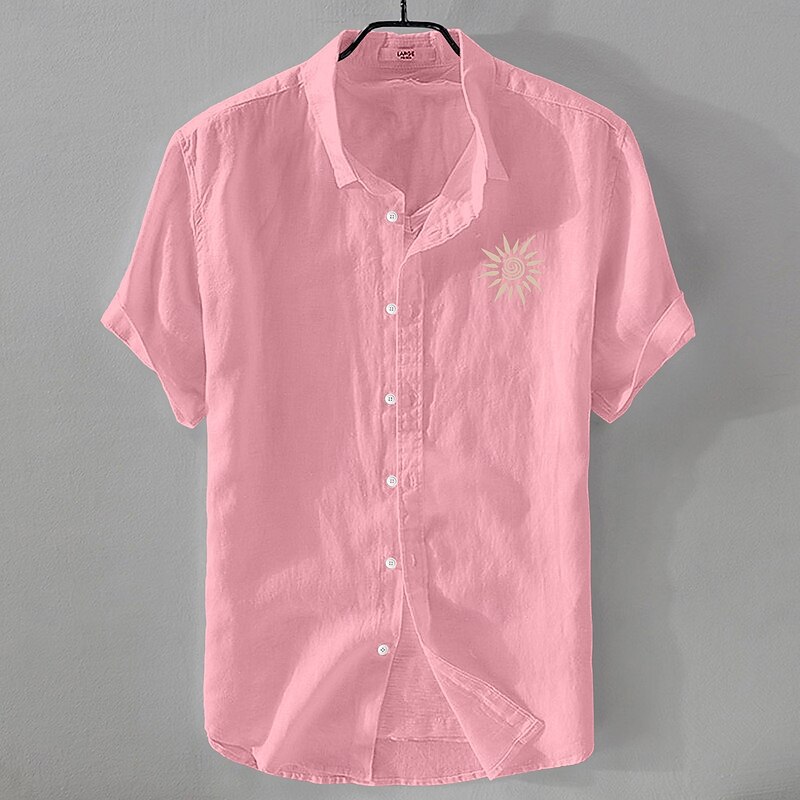 Men's Shirt Linen Shirt Summer Shirt Beach Shirt Button Up Shirt Sunflower Vacation Casual Black White Pink Blue Short Sleeve Turndown Summer Clothing Apparel2