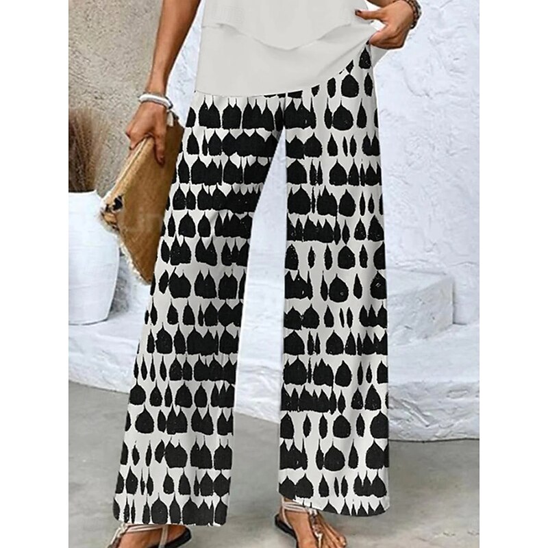 Women's Culottes Wide Leg Vacation Vintage Ethnic Style Long High Waist Floral Graphic Abstract Quick Dry Breathability Soft Inelastic Formal Outdoor Vacation Black White Blue Khaki Summer Spring
