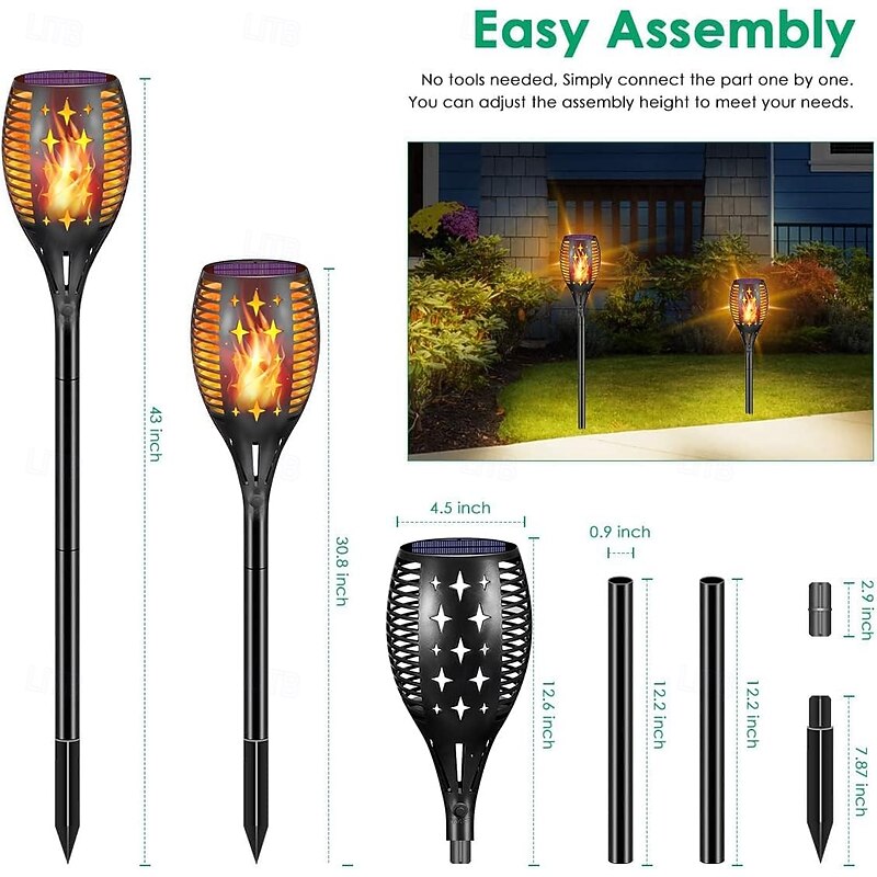 1 Pc Outdoor Waterproof Solar Flashing Flame Torch Ground Light 96 Led Beads Courtyard Garden Lawn Path Halloween Christmas Wedding Party Atmosphere Decoration Light Landscape Light2