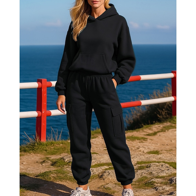 Women's Tracksuit Sweatpants Track Pants Pocket Solid Colored Clothing Suit Fall Black White Gym Training Running Long Sleeve Sport Activewear Micro-elastic Loose Fit4