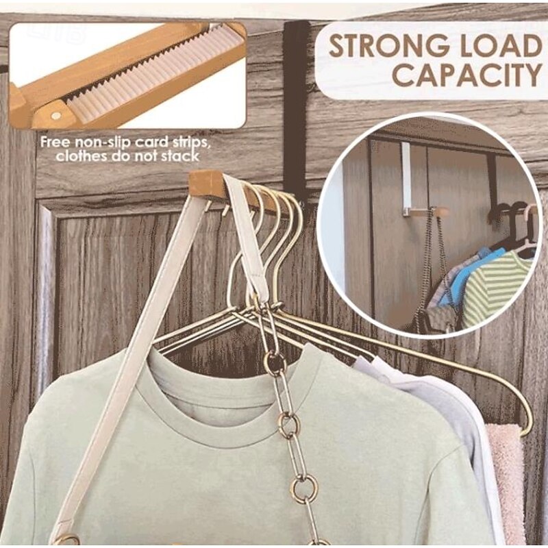 Foldable Wood Over The Door Hooks Space Saving Hanger for Dorm Room Closet Door Clothes Organizer Foldable Design for Easy Storage and Efficient Overnight Laundry Holder