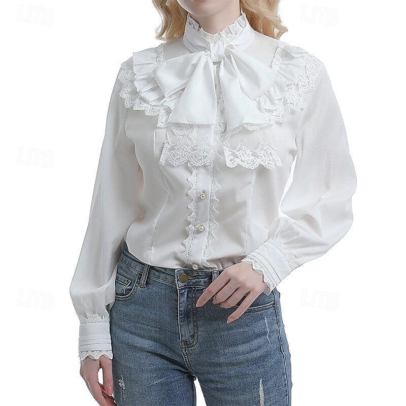 Retro Vintage Rococo Medieval Blouse / Shirt Ruffle Sleeve Princess Vampire Queen Lace Bow Solid Colored Fancy Dress Women's Pirate Royal Steampunk Masquerade Casual Daily Adults' Blouses2